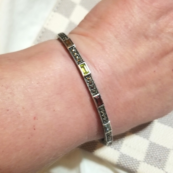 VTG designer signed Deco Style Multi Gems Marcasite Sterling Bracelet - Picture 8 of 8